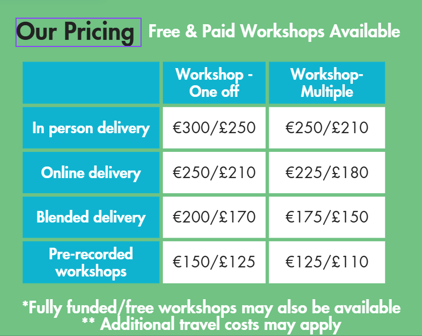 Workshops Pricing 2026-2027